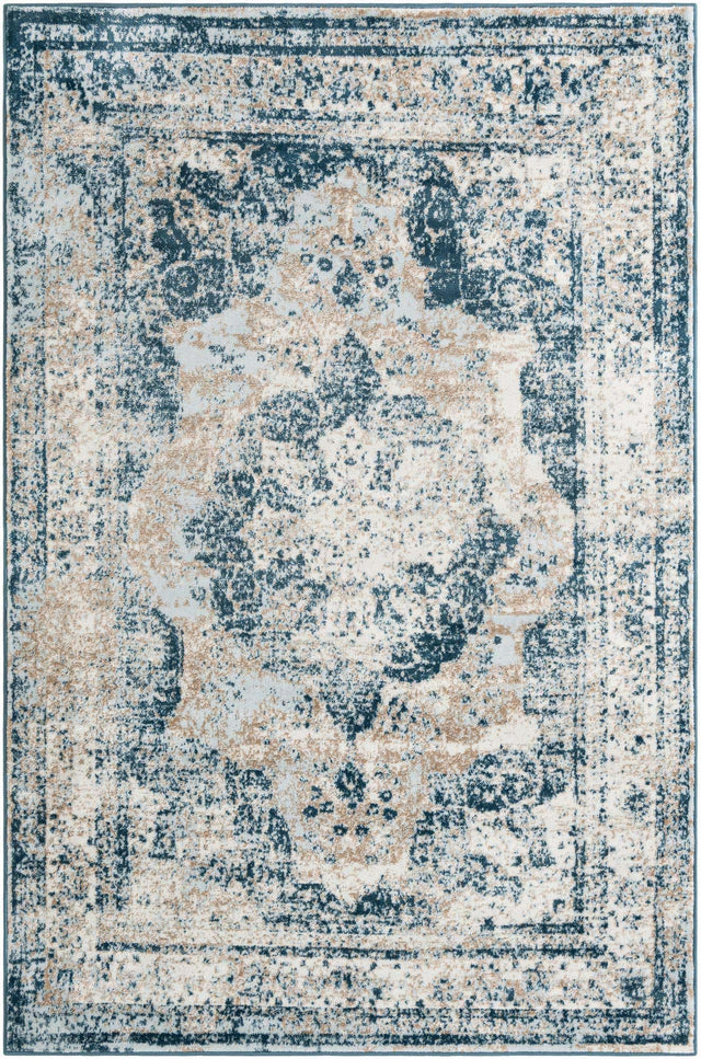 Blue 6' 1 x 9' Sofia Rectangle Area Rug Durable Easy Clean Stain Resistant Unique Carpet for Affordable Interior Home Design for Sale at Rug Engine