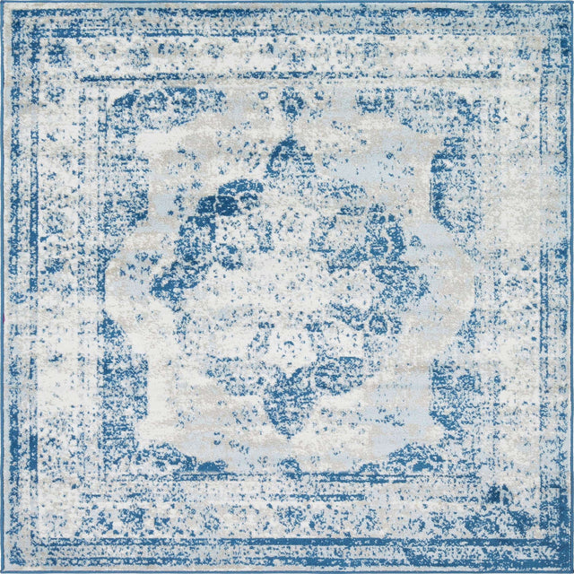 Blue 7' 10 x 7' 10 Sofia Square Area Rug Durable Easy Clean Stain Resistant Unique Carpet for Affordable Interior Home Design for Sale at Rug Engine
