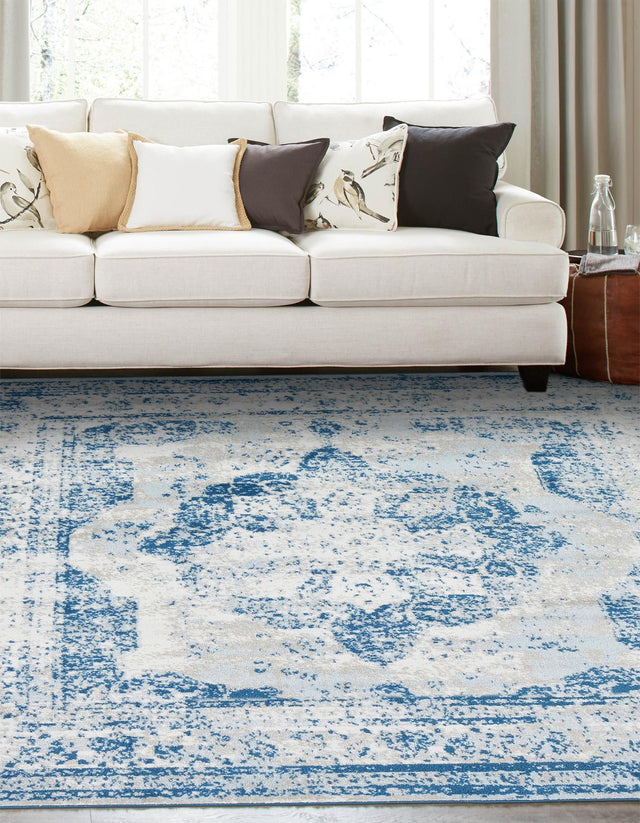 Blue 6' 1 x 6' 1 Sofia Square Area Rug Durable Easy Clean Stain Resistant Unique Carpet for Affordable Interior Home Design for Sale at Rug Engine