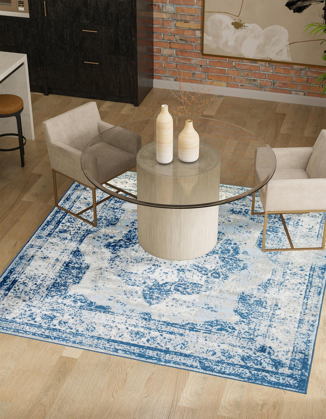 Blue 6' 1 x 6' 1 Sofia Square Area Rug Durable Easy Clean Stain Resistant Unique Carpet for Affordable Interior Home Design for Sale at Rug Engine
