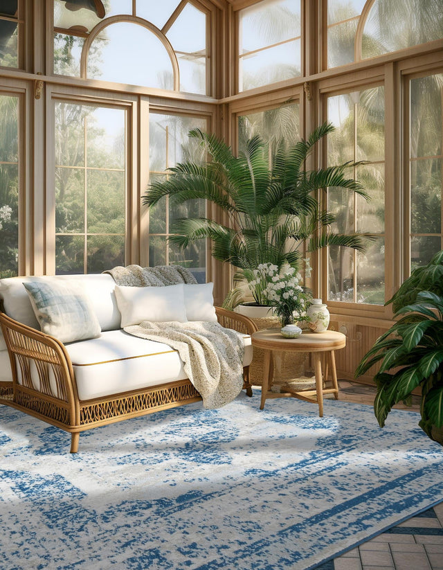 Blue 6' 1 x 6' 1 Sofia Square Area Rug Durable Easy Clean Stain Resistant Unique Carpet for Affordable Interior Home Design for Sale at Rug Engine