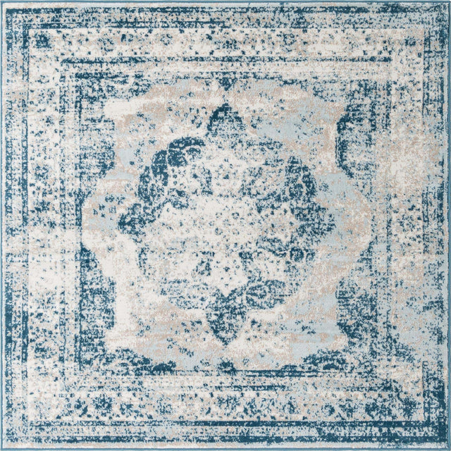 Blue 6' 1 x 6' 1 Sofia Square Area Rug Durable Easy Clean Stain Resistant Unique Carpet for Affordable Interior Home Design for Sale at Rug Engine