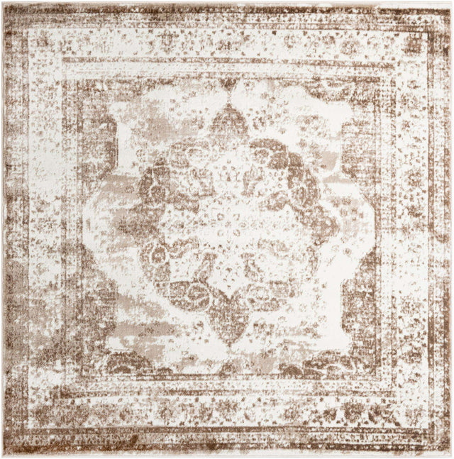 Beige 7' 10 x 7' 10 Sofia Square Area Rug Durable Easy Clean Stain Resistant Unique Carpet for Affordable Interior Home Design for Sale at Rug Engine