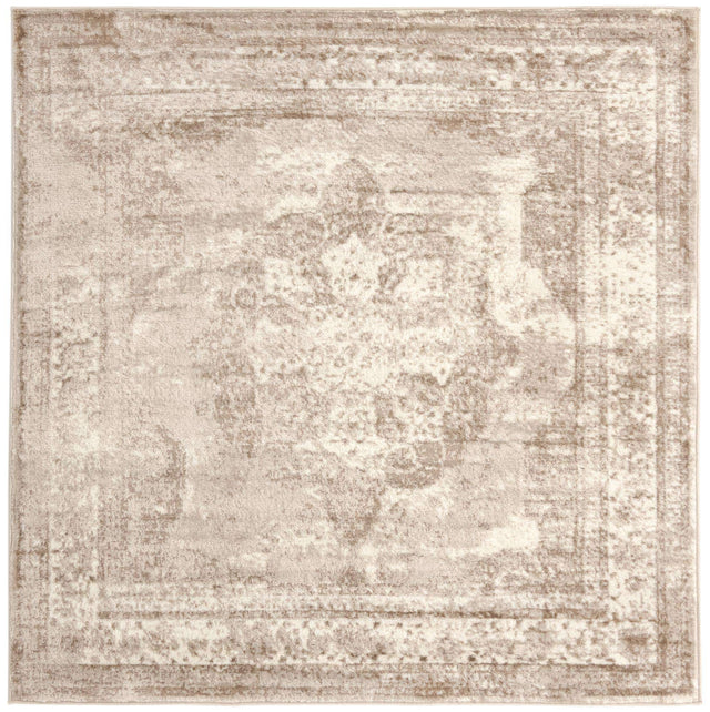 Beige 6' 1 x 6' 1 Sofia Square Area Rug Durable Easy Clean Stain Resistant Unique Carpet for Affordable Interior Home Design for Sale at Rug Engine