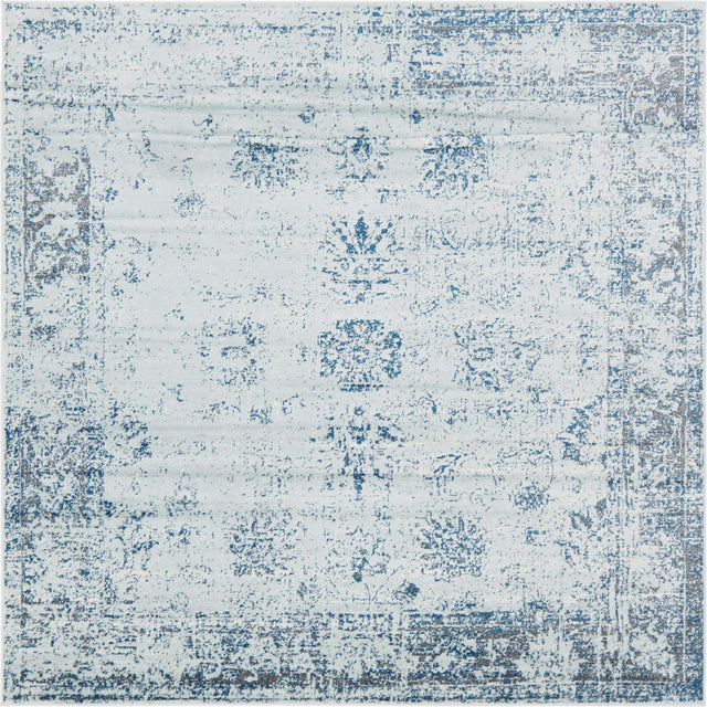 Light Blue 7' 10 x 7' 10 Sofia Square Area Rug Durable Easy Clean Stain Resistant Unique Carpet for Affordable Interior Home Design for Sale at Rug Engine