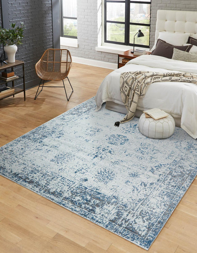 Light Blue 6' 1 x 6' 1 Sofia Square Area Rug Durable Easy Clean Stain Resistant Unique Carpet for Affordable Interior Home Design for Sale at Rug Engine