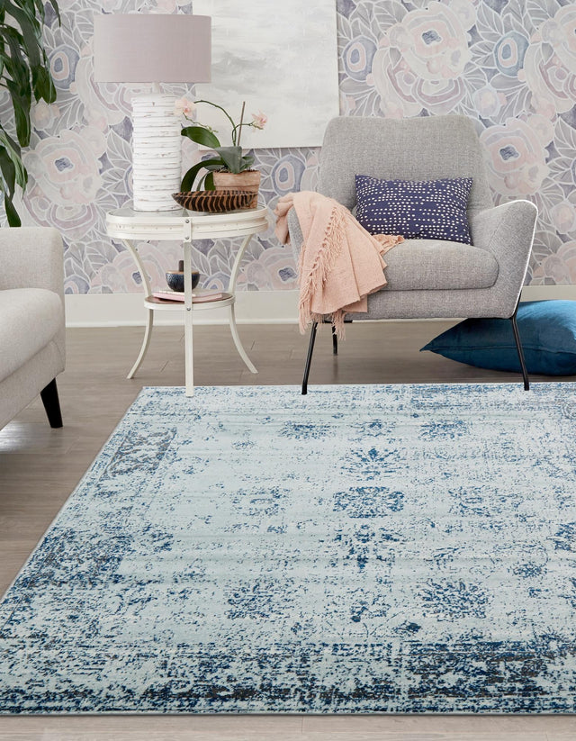 Light Blue 6' 1 x 6' 1 Sofia Square Area Rug Durable Easy Clean Stain Resistant Unique Carpet for Affordable Interior Home Design for Sale at Rug Engine