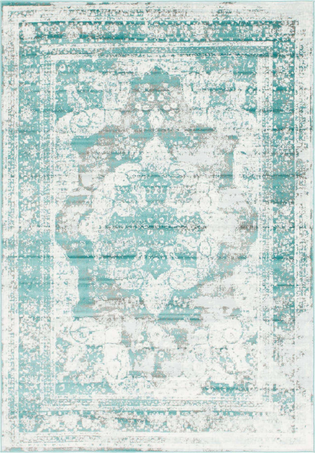 Turquoise 7' 1 x 10' Sofia Rectangle Area Rug Durable Easy Clean Stain Resistant Unique Carpet for Affordable Interior Home Design for Sale at Rug Engine