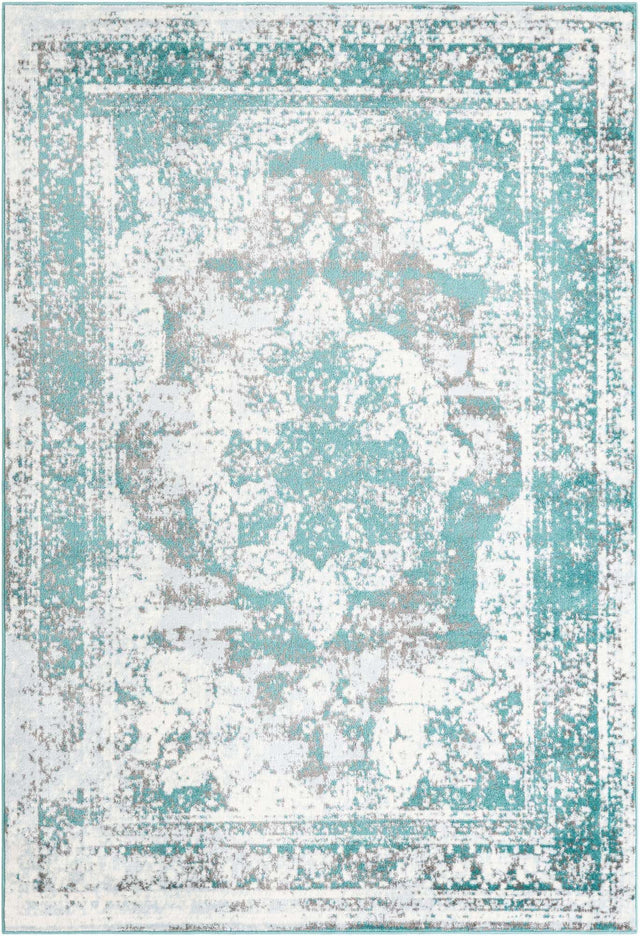 Turquoise 6' 1 x 9' Sofia Rectangle Area Rug Durable Easy Clean Stain Resistant Unique Carpet for Affordable Interior Home Design for Sale at Rug Engine