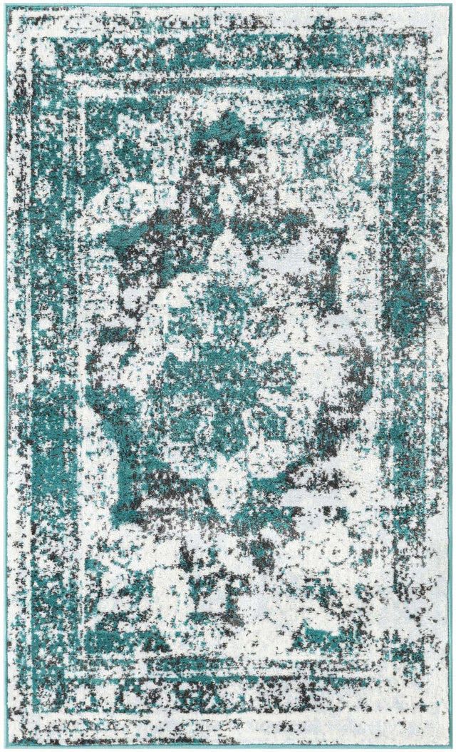 Turquoise 3' 1 x 5' 3 Sofia Rectangle Area Rug Durable Easy Clean Stain Resistant Unique Carpet for Affordable Interior Home Design for Sale at Rug Engine