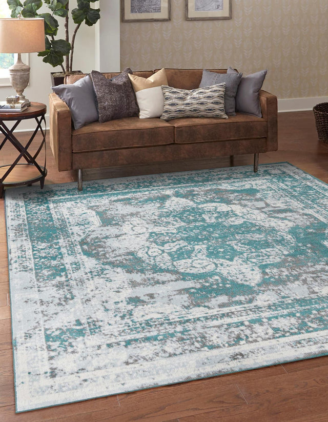 Turquoise 6' 1 x 6' 1 Sofia Square Area Rug Durable Easy Clean Stain Resistant Unique Carpet for Affordable Interior Home Design for Sale at Rug Engine