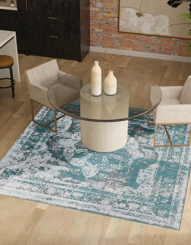 Turquoise 6' 1 x 6' 1 Sofia Square Area Rug Durable Easy Clean Stain Resistant Unique Carpet for Affordable Interior Home Design for Sale at Rug Engine