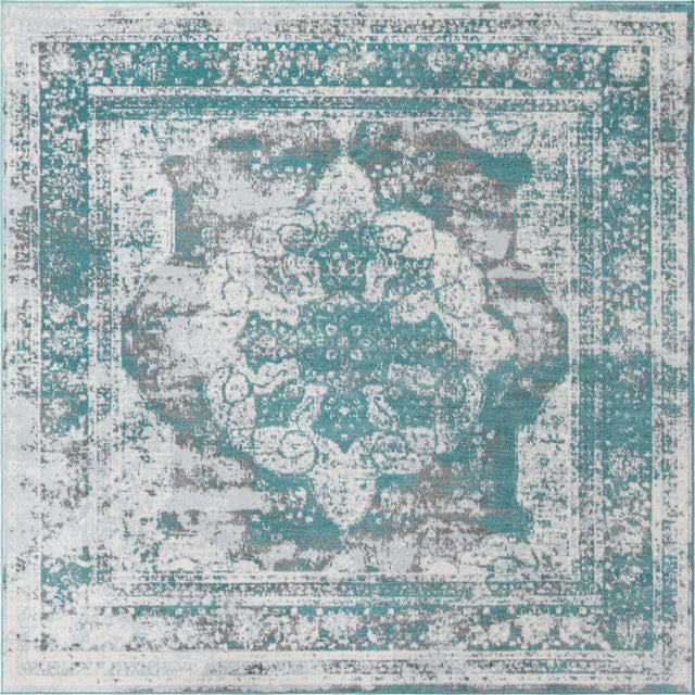 Turquoise 7' 10 x 7' 10 Sofia Square Area Rug Durable Easy Clean Stain Resistant Unique Carpet for Affordable Interior Home Design for Sale at Rug Engine