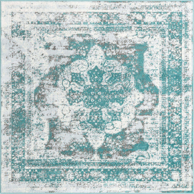 Turquoise 6' 1 x 6' 1 Sofia Square Area Rug Durable Easy Clean Stain Resistant Unique Carpet for Affordable Interior Home Design for Sale at Rug Engine