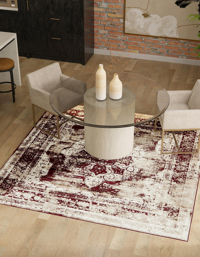 Burgundy 6' 1 x 6' 1 Sofia Square Area Rug Durable Easy Clean Stain Resistant Unique Carpet for Affordable Interior Home Design for Sale at Rug Engine