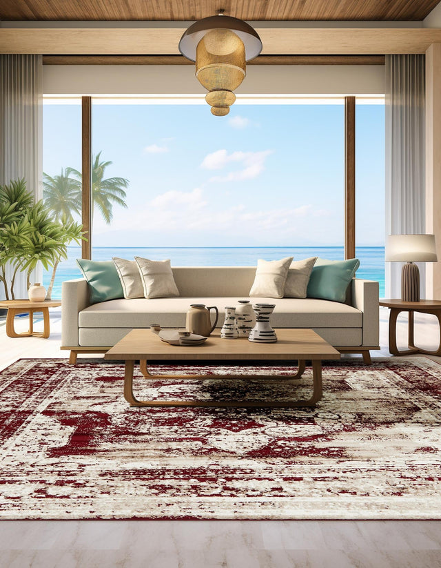 Burgundy 6' 1 x 6' 1 Sofia Square Area Rug Durable Easy Clean Stain Resistant Unique Carpet for Affordable Interior Home Design for Sale at Rug Engine
