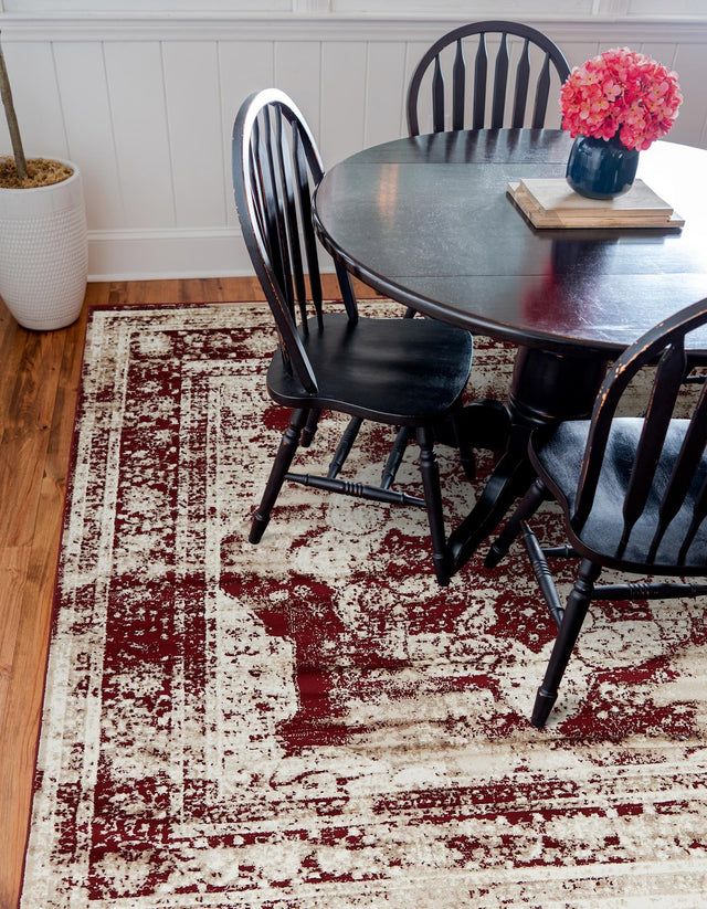 Burgundy 7' 10 x 7' 10 Sofia Square Area Rug Durable Easy Clean Stain Resistant Unique Carpet for Affordable Interior Home Design for Sale at Rug Engine
