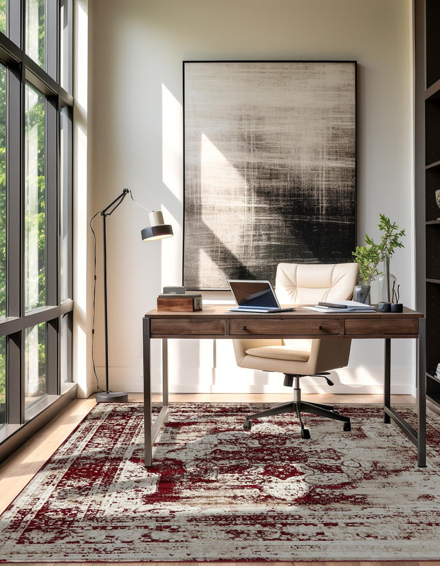 Burgundy 7' 10 x 7' 10 Sofia Square Area Rug Durable Easy Clean Stain Resistant Unique Carpet for Affordable Interior Home Design for Sale at Rug Engine