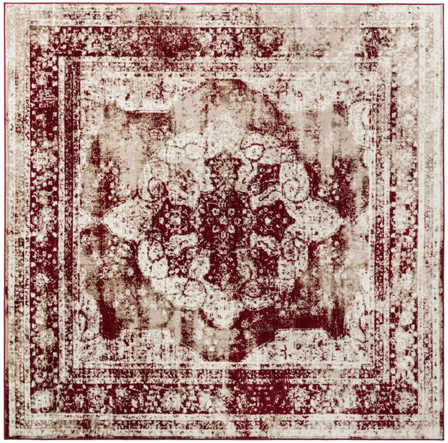 Burgundy 7' 10 x 7' 10 Sofia Square Area Rug Durable Easy Clean Stain Resistant Unique Carpet for Affordable Interior Home Design for Sale at Rug Engine