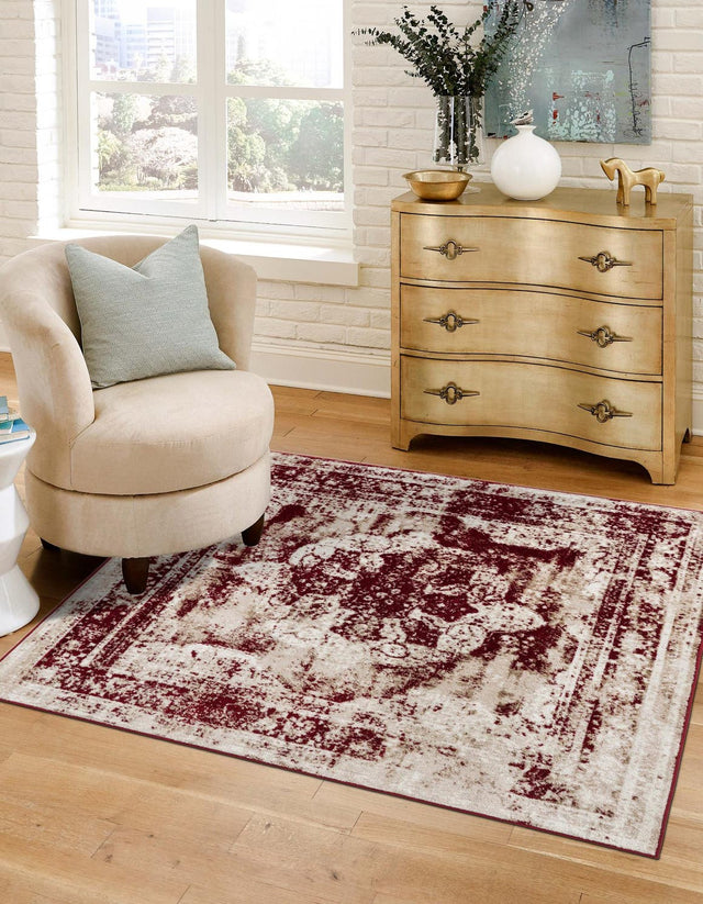 Burgundy 6' 1 x 6' 1 Sofia Square Area Rug Durable Easy Clean Stain Resistant Unique Carpet for Affordable Interior Home Design for Sale at Rug Engine