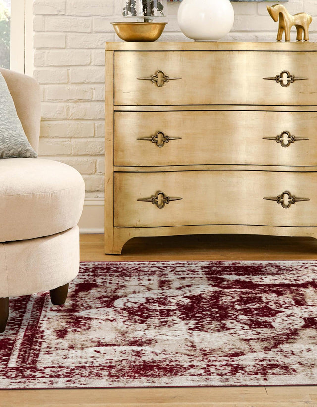 Burgundy 7' 10 x 7' 10 Sofia Square Area Rug Durable Easy Clean Stain Resistant Unique Carpet for Affordable Interior Home Design for Sale at Rug Engine