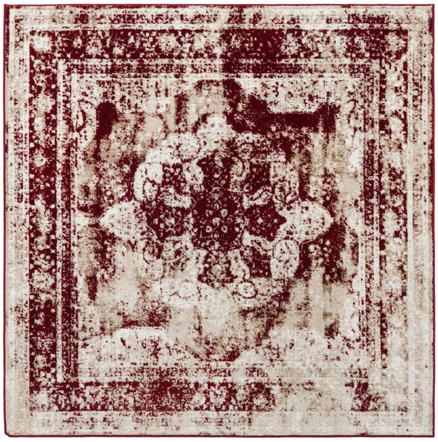 Burgundy 6' 1 x 6' 1 Sofia Square Area Rug Durable Easy Clean Stain Resistant Unique Carpet for Affordable Interior Home Design for Sale at Rug Engine