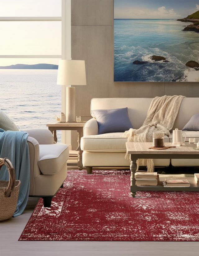 Burgundy 7' 10 x 7' 10 Sofia Square Area Rug Durable Easy Clean Stain Resistant Unique Carpet for Affordable Interior Home Design for Sale at Rug Engine
