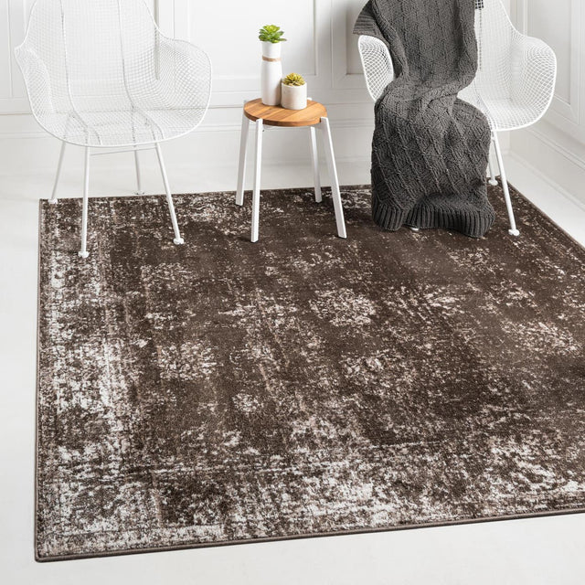 Brown 7' 10 x 7' 10 Sofia Square Area Rug Durable Easy Clean Stain Resistant Unique Carpet for Affordable Interior Home Design for Sale at Rug Engine