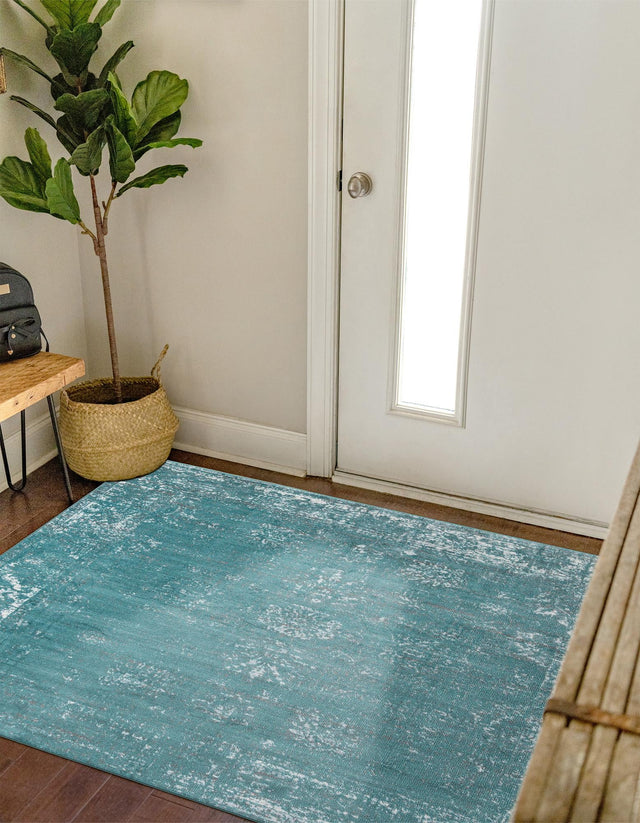 Turquoise 7' 10 x 7' 10 Sofia Square Area Rug Durable Easy Clean Stain Resistant Unique Carpet for Affordable Interior Home Design for Sale at Rug Engine