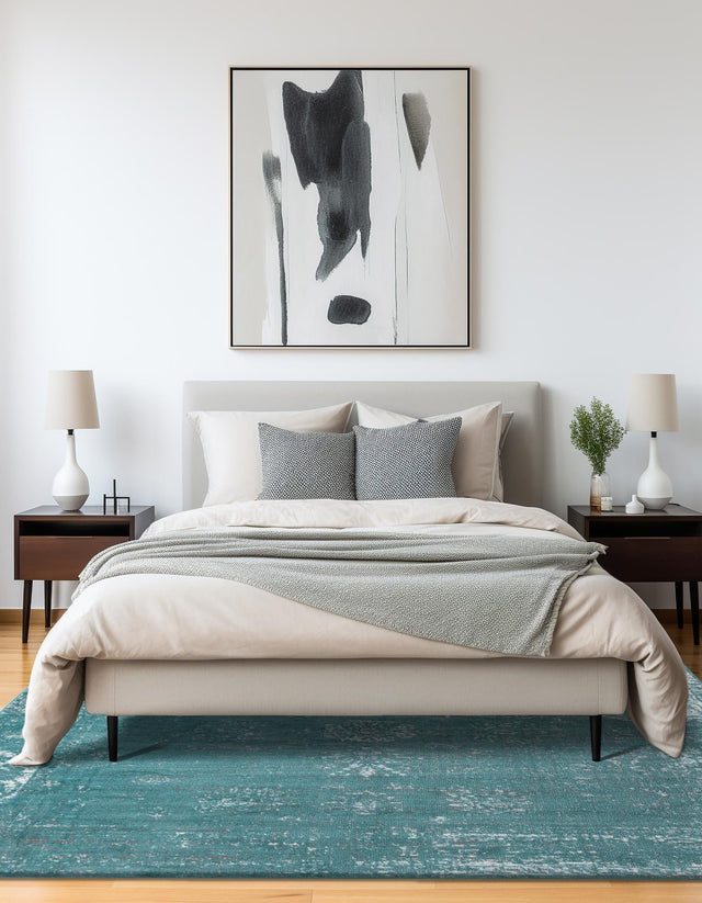 Turquoise 7' 10 x 7' 10 Sofia Square Area Rug Durable Easy Clean Stain Resistant Unique Carpet for Affordable Interior Home Design for Sale at Rug Engine