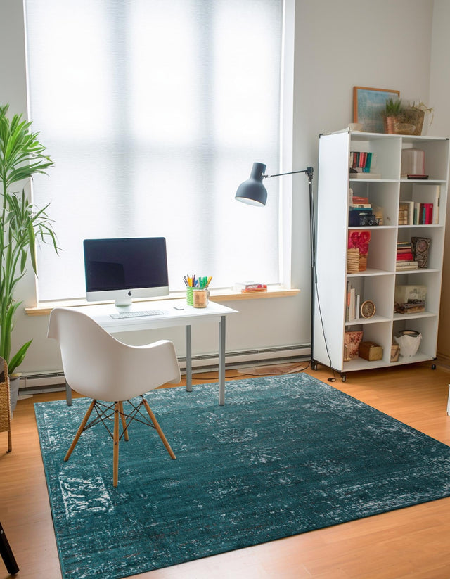 Turquoise 7' 10 x 7' 10 Sofia Square Area Rug Durable Easy Clean Stain Resistant Unique Carpet for Affordable Interior Home Design for Sale at Rug Engine