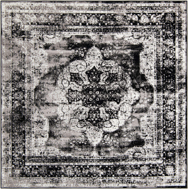 Black 7' 10 x 7' 10 Sofia Square Area Rug Durable Easy Clean Stain Resistant Unique Carpet for Affordable Interior Home Design for Sale at Rug Engine
