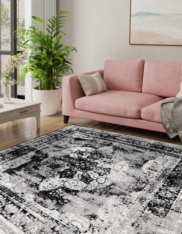 Black 6' 1 x 6' 1 Sofia Square Area Rug Durable Easy Clean Stain Resistant Unique Carpet for Affordable Interior Home Design for Sale at Rug Engine