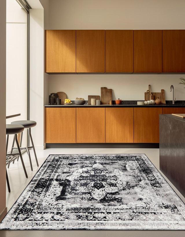 Black 12' x 12' Sofia Square Area Rug Durable Easy Clean Stain Resistant Unique Carpet for Affordable Interior Home Design for Sale at Rug Engine