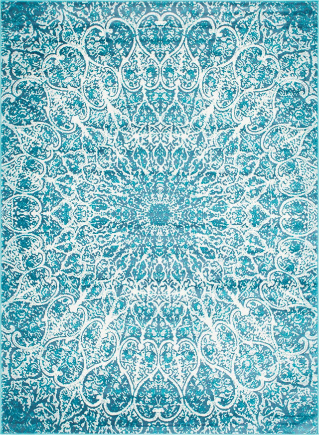 Turquoise 7' 10 x 11' Sofia Rectangle Area Rug Durable Easy Clean Stain Resistant Unique Carpet for Affordable Interior Home Design for Sale at Rug Engine