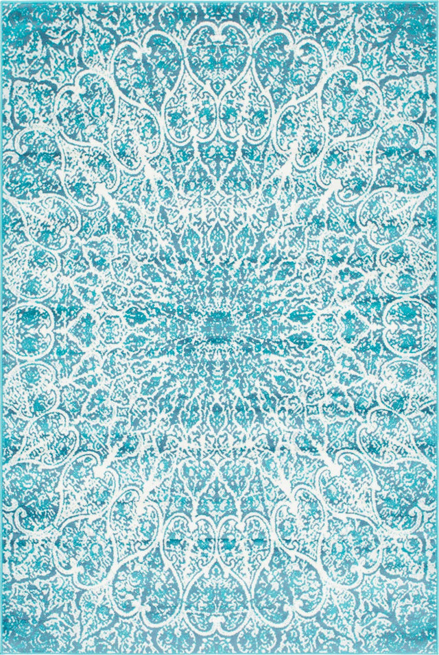 Turquoise 6' 1 x 9' Sofia Rectangle Area Rug Durable Easy Clean Stain Resistant Unique Carpet for Affordable Interior Home Design for Sale at Rug Engine
