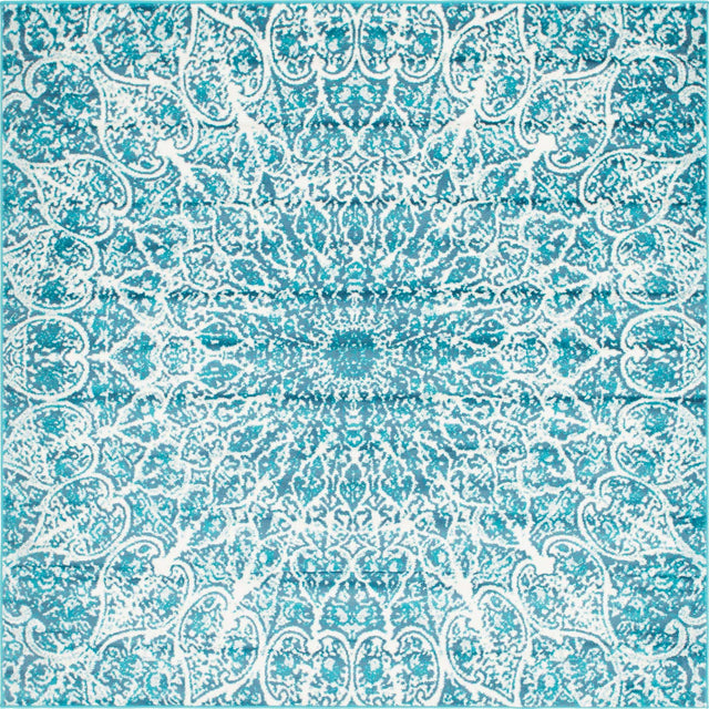 Turquoise 7' 10 x 7' 10 Sofia Square Area Rug Durable Easy Clean Stain Resistant Unique Carpet for Affordable Interior Home Design for Sale at Rug Engine