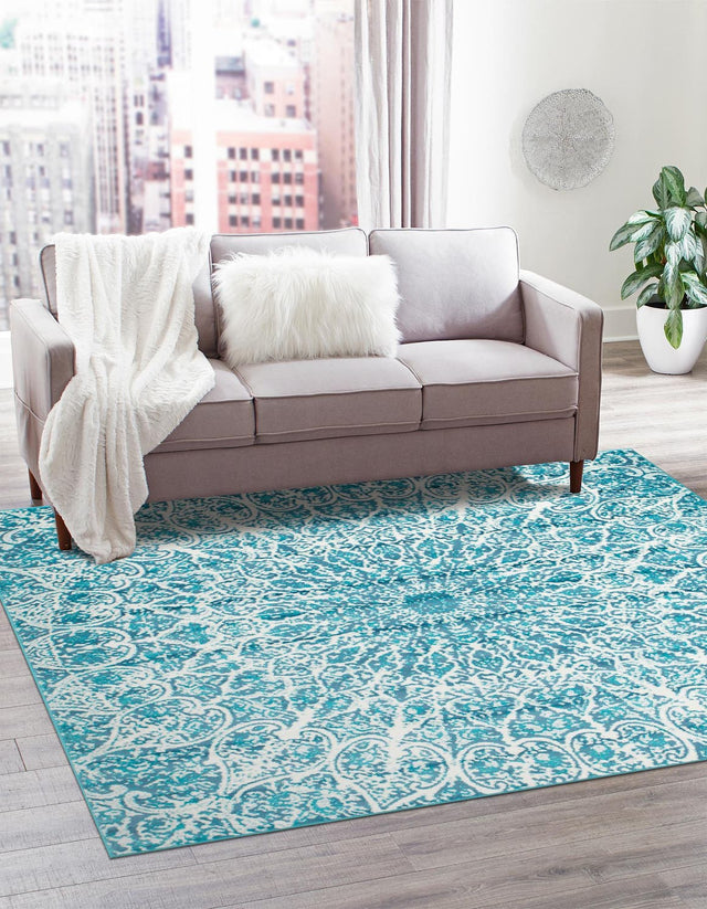 Turquoise 6' 1 x 6' 1 Sofia Square Area Rug Durable Easy Clean Stain Resistant Unique Carpet for Affordable Interior Home Design for Sale at Rug Engine