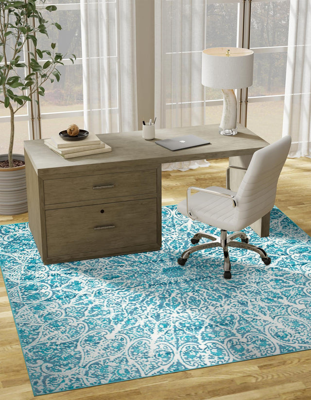 Turquoise 6' 1 x 6' 1 Sofia Square Area Rug Durable Easy Clean Stain Resistant Unique Carpet for Affordable Interior Home Design for Sale at Rug Engine