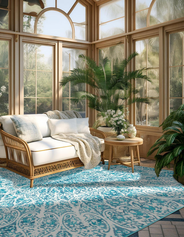 Turquoise 6' 1 x 6' 1 Sofia Square Area Rug Durable Easy Clean Stain Resistant Unique Carpet for Affordable Interior Home Design for Sale at Rug Engine