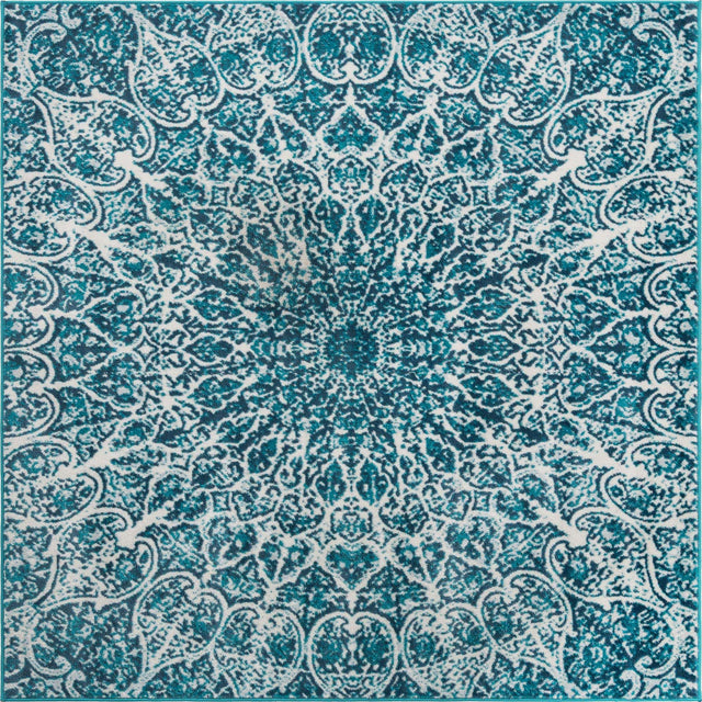 Turquoise 6' 1 x 6' 1 Sofia Square Area Rug Durable Easy Clean Stain Resistant Unique Carpet for Affordable Interior Home Design for Sale at Rug Engine