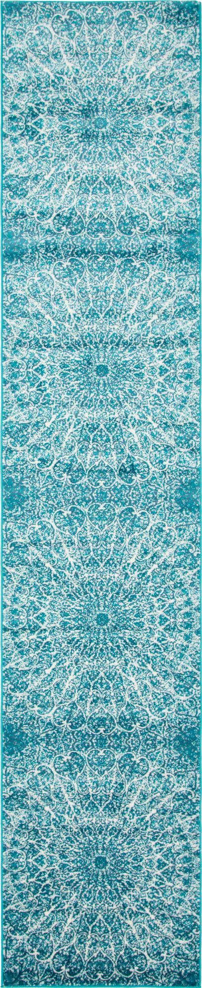 Turquoise 3' 3 x 19' 8 Sofia Runner Area Rug Durable Easy Clean Stain Resistant Unique Carpet for Affordable Interior Home Design for Sale at Rug Engine