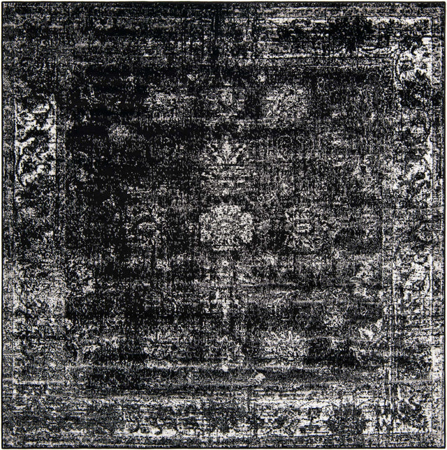 Black 7' 10 x 7' 10 Sofia Square Area Rug Durable Easy Clean Stain Resistant Unique Carpet for Affordable Interior Home Design for Sale at Rug Engine