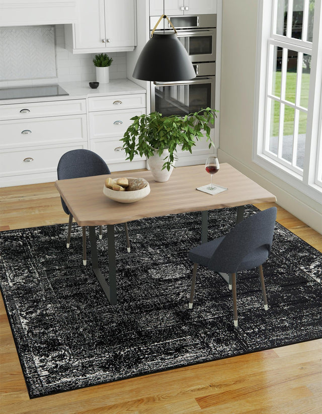 Black 5' 3 x 5' 3 Sofia Square Area Rug Durable Easy Clean Stain Resistant Unique Carpet for Affordable Interior Home Design for Sale at Rug Engine