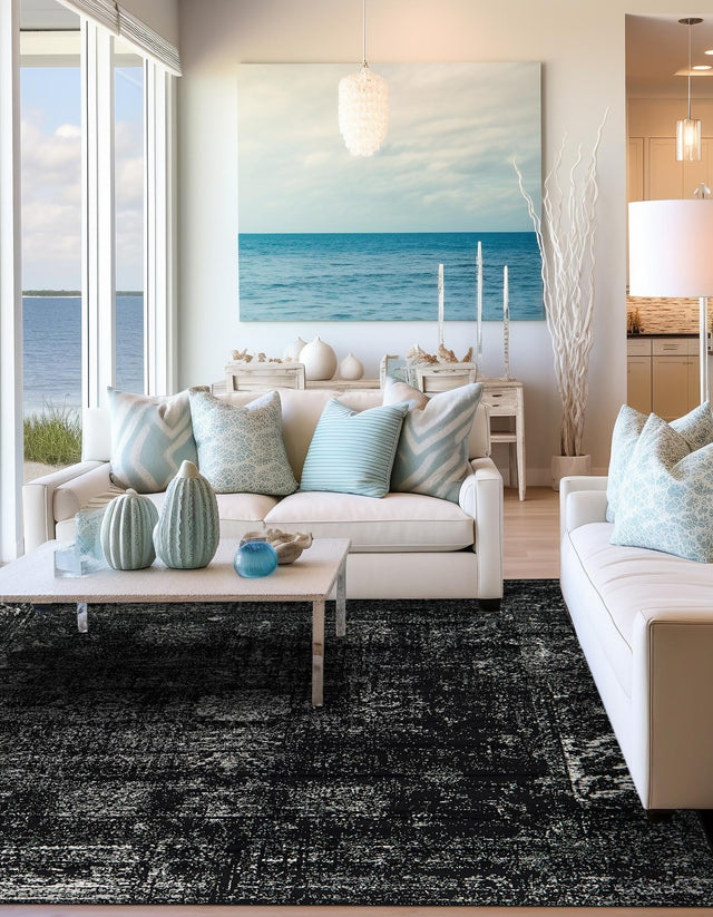 Black 10' x 10' Sofia Square Area Rug Durable Easy Clean Stain Resistant Unique Carpet for Affordable Interior Home Design for Sale at Rug Engine
