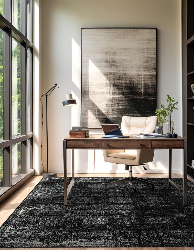 Black 7' 10 x 7' 10 Sofia Square Area Rug Durable Easy Clean Stain Resistant Unique Carpet for Affordable Interior Home Design for Sale at Rug Engine