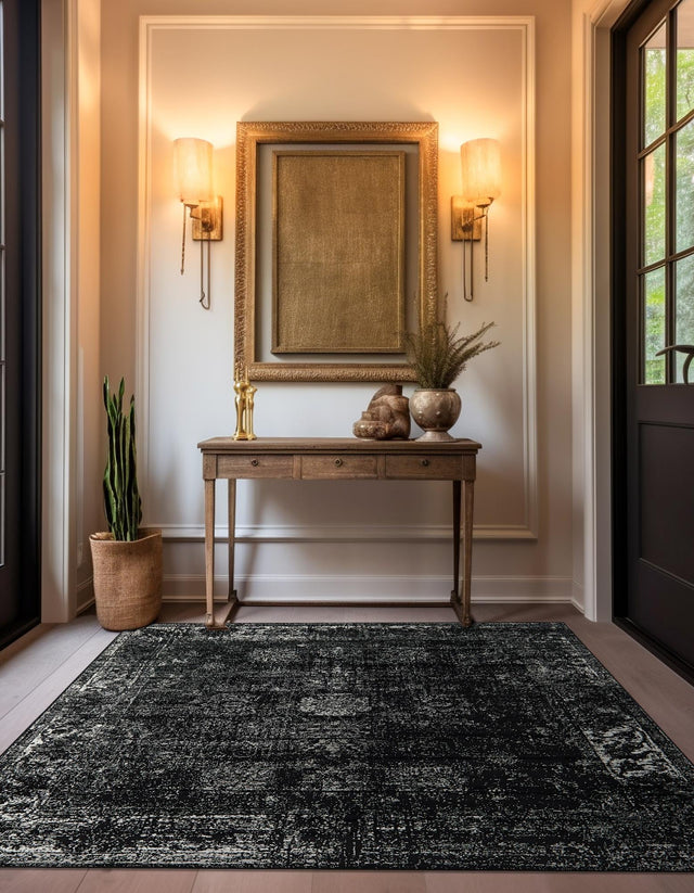 Black 10' x 10' Sofia Square Area Rug Durable Easy Clean Stain Resistant Unique Carpet for Affordable Interior Home Design for Sale at Rug Engine
