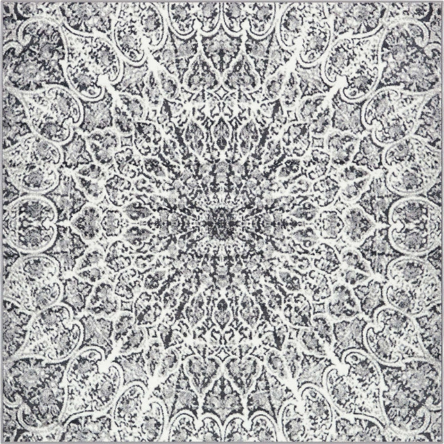 Dark Gray 7' 10 x 7' 10 Sofia Square Area Rug Durable Easy Clean Stain Resistant Unique Carpet for Affordable Interior Home Design for Sale at Rug Engine