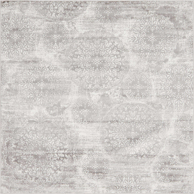Light Gray 7' 10 x 7' 10 Sofia Square Area Rug Durable Easy Clean Stain Resistant Unique Carpet for Affordable Interior Home Design for Sale at Rug Engine