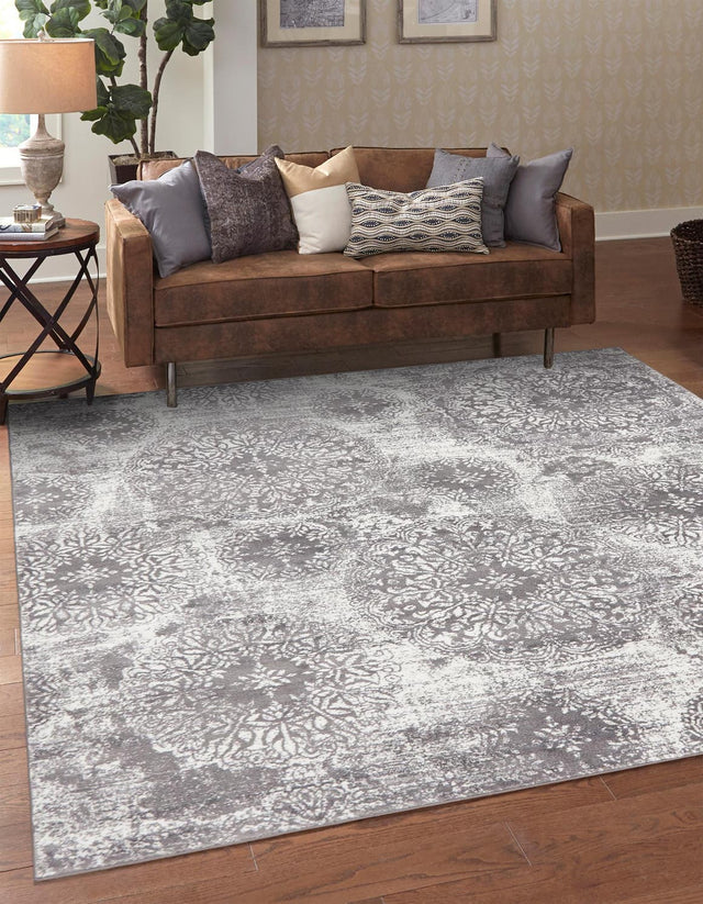 Light Gray 7' 10 x 7' 10 Sofia Square Area Rug Durable Easy Clean Stain Resistant Unique Carpet for Affordable Interior Home Design for Sale at Rug Engine